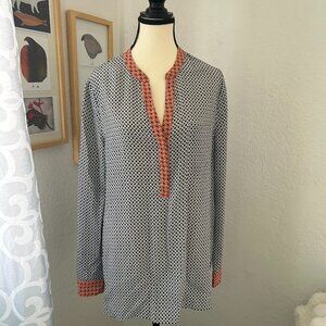 Joie 100% Silk Blouse Large Blue, Navy, White